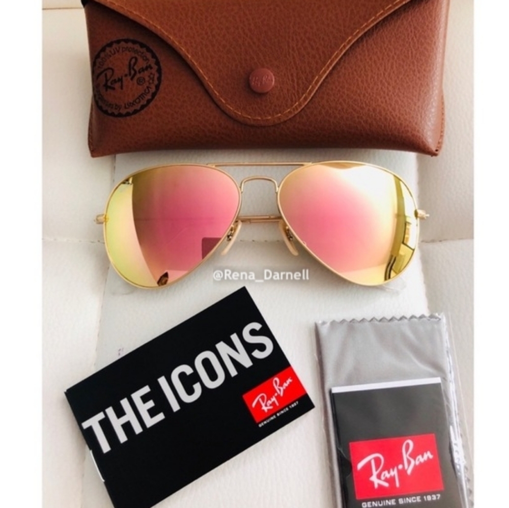 Ray-Ban Gold Frame Sunglasses with Pink Mirrored Lenses - Picture 7 of 10